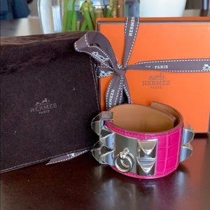 New Hermès CDC Pink Fuschia Alligator Bracelet SHW